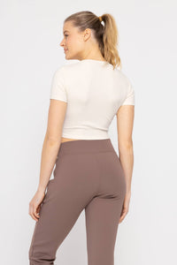 Mono B Essential Micro-Ribbed Cropped Athleisure Tee