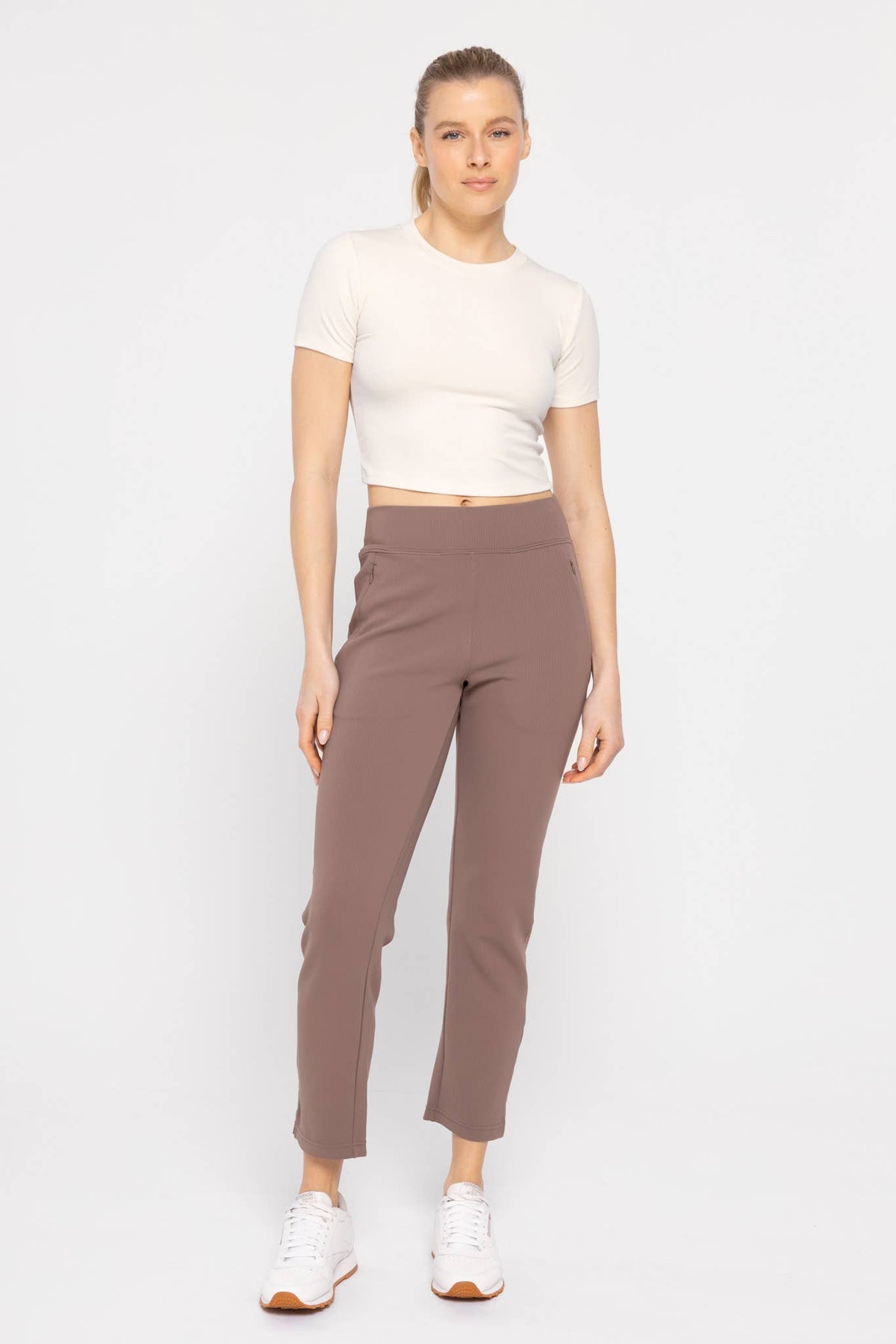 Mono B Essential Micro-Ribbed Cropped Athleisure Tee