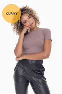 Mono B Essential Micro-Ribbed Cropped Athleisure Tee