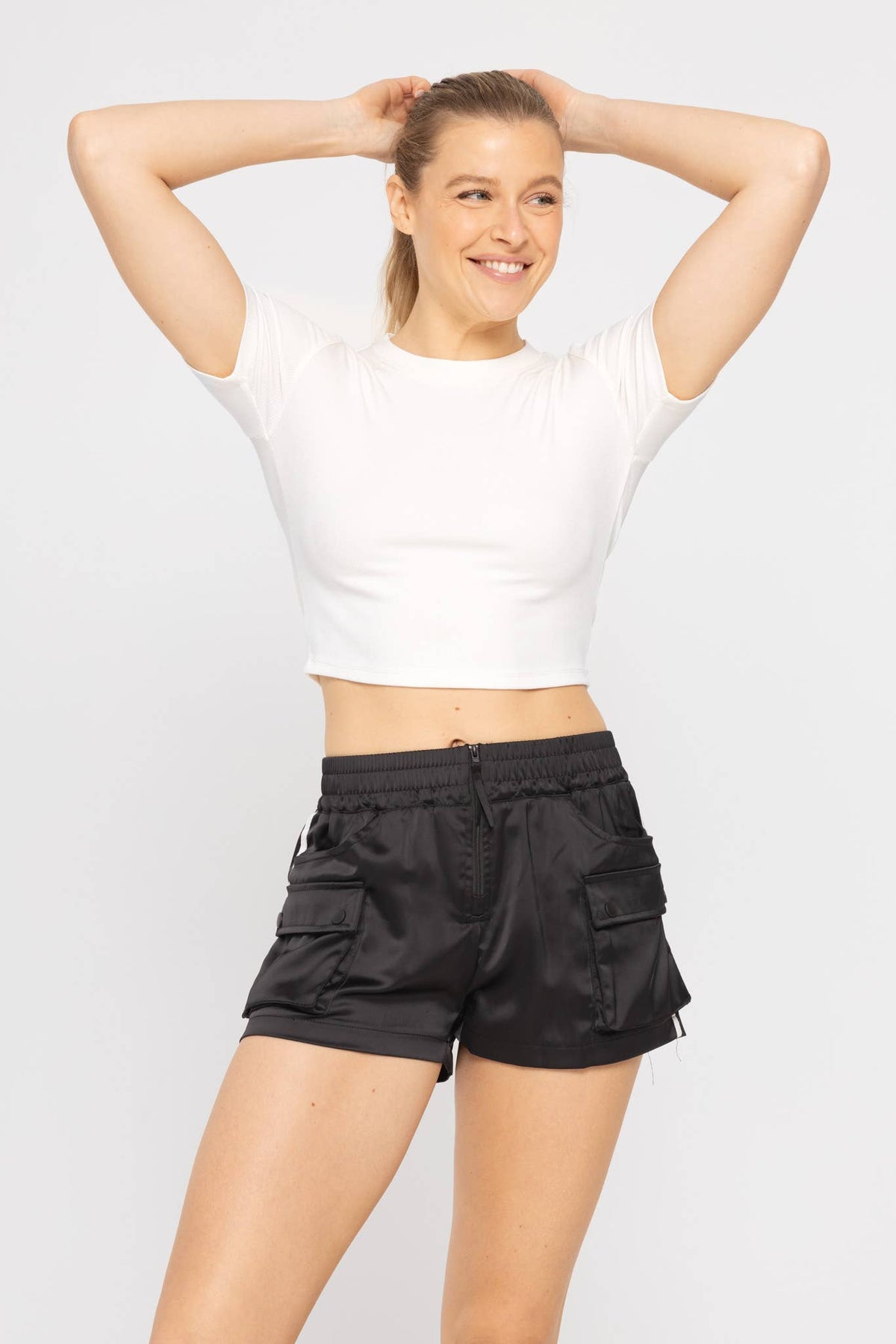 Mono B Essential Micro-Ribbed Cropped Athleisure Tee