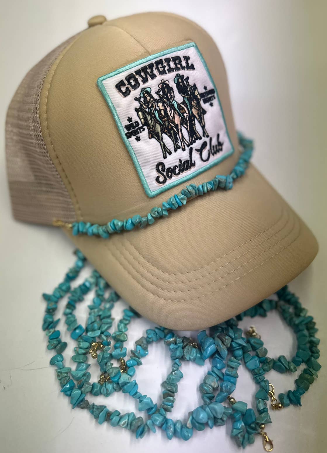 Turquoise Multiple Stone Beading Trucker Hat Chain