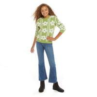 Andy & Evan Girls Tween Flower Sherpa Sweater | Green