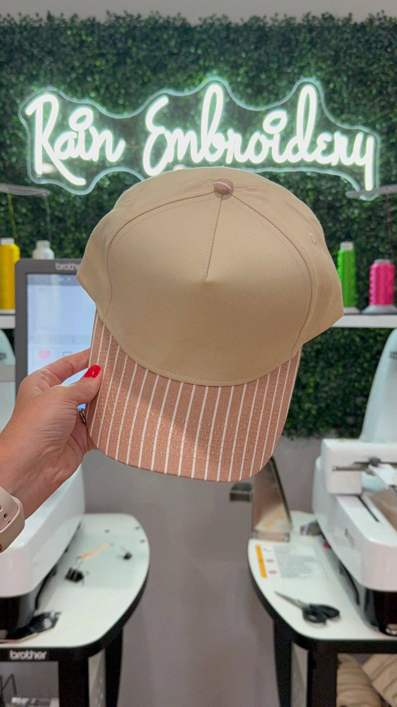 Rain Embroidery - Brown Striped Bill (blank) Trucker Hat