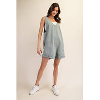 Rae Mode Cotton Twill Roll-Up Overall Short Romper: Dusty Sage