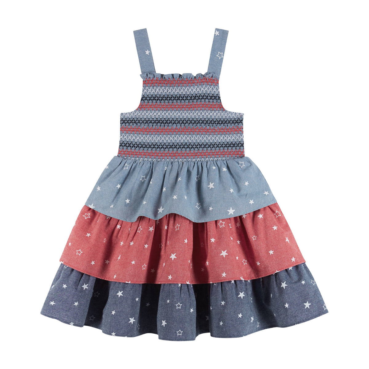 Andy & Evan Girls Toddler Americana Chambray 3-Tier Dress