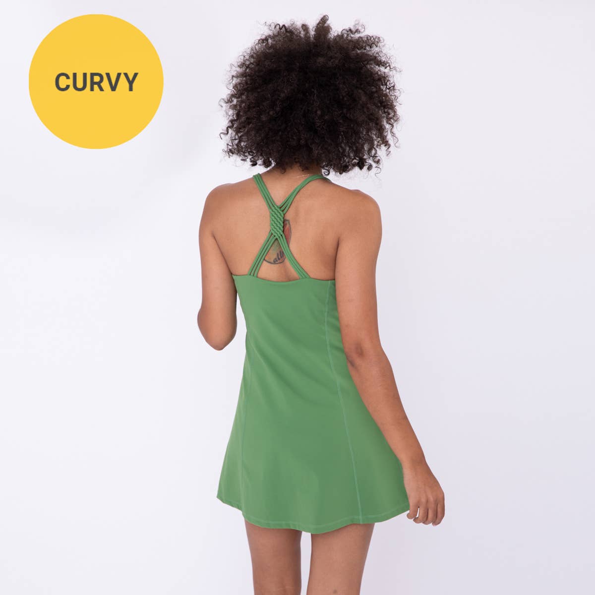 Mono B CURVY Macramé Racerback Active Dress and High Waisted Slip Shorts - GREEN