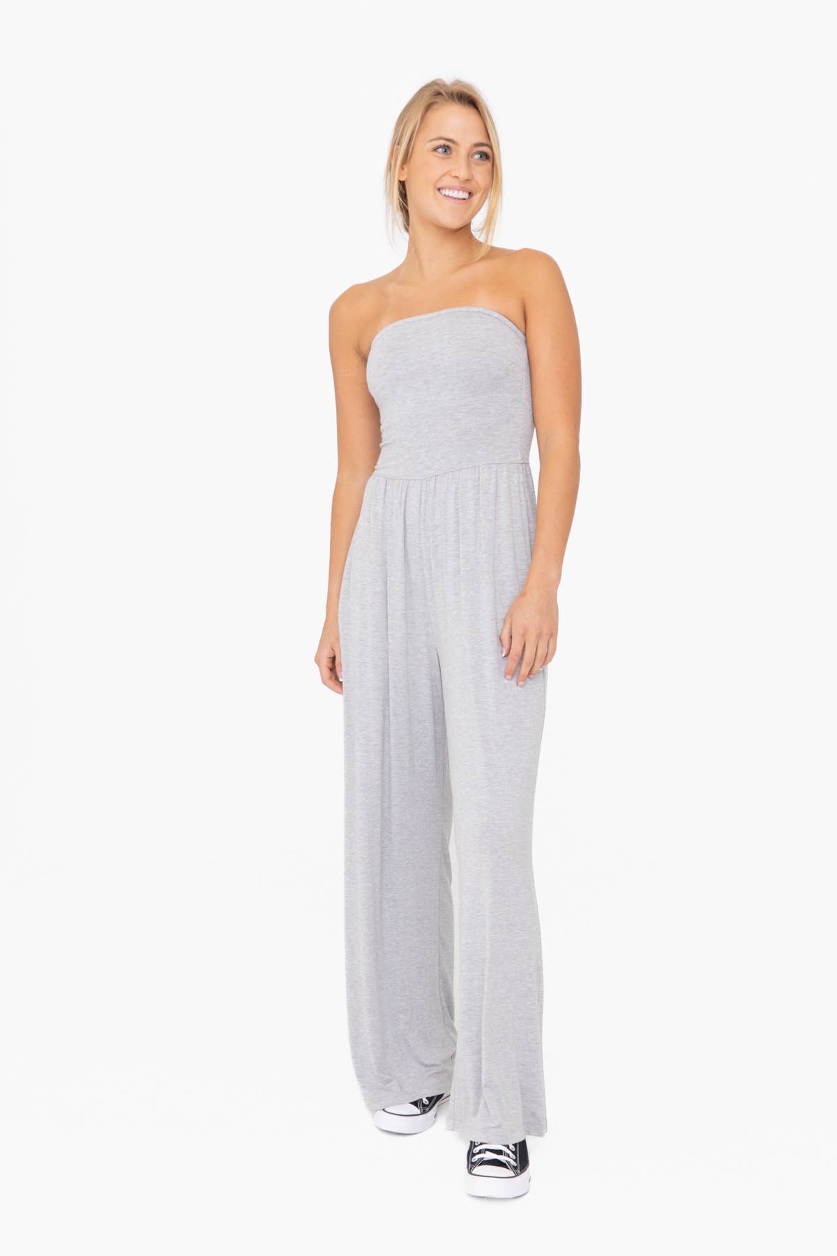 Mono B Strapless Flared Lounge Jumpsuit - Black