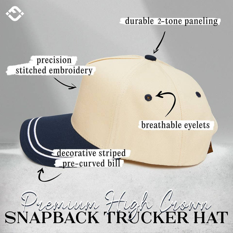 Funky Junque - Embroidered Brim Two Tone Trucker Hat - Navy/Beige