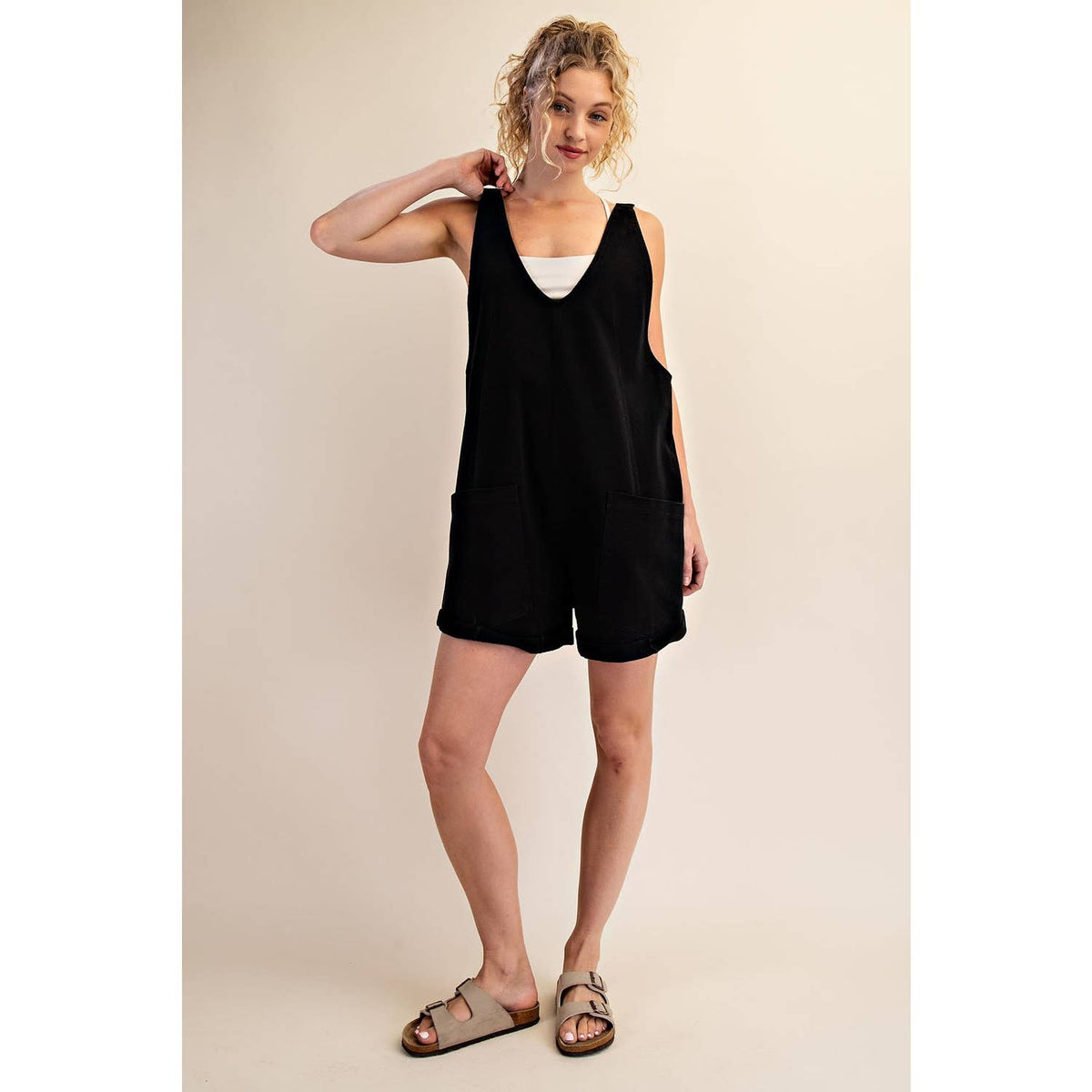 Rae Mode Cotton Twill Roll-Up Overall Short Romper: Dusty Sage