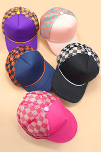 Classic Foam Front Trucker Hat - Pink/Mint - Checkered Mesh Back