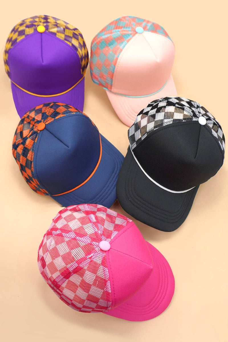 Classic Foam Front Trucker Hat - Pink/Mint - Checkered Mesh Back
