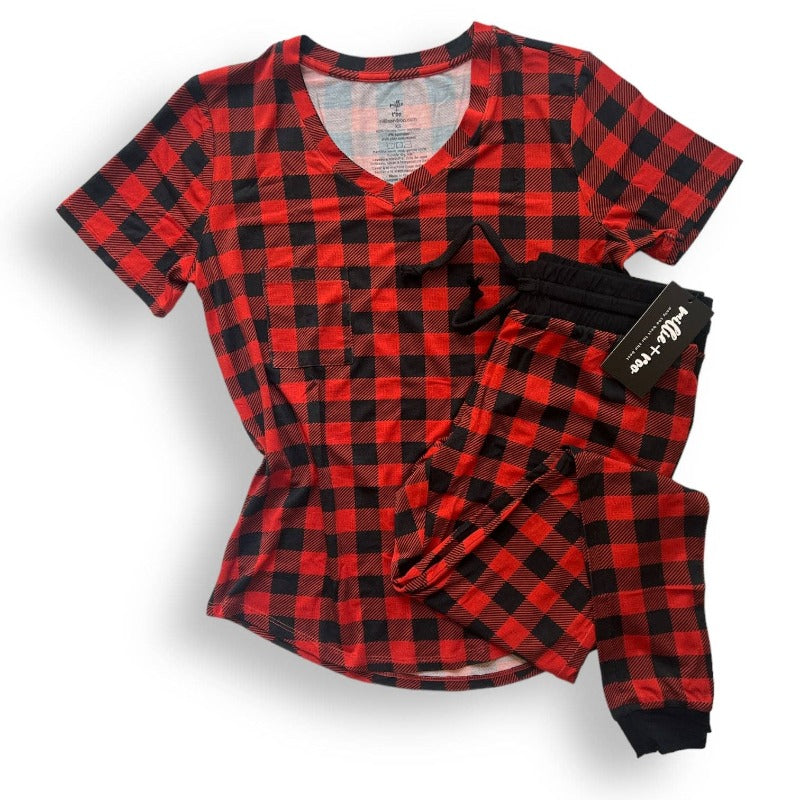 MAMA JOGGERS- Red Buffalo Plaid: L