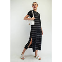 Rae Mode Modal Scuba Stripe Maxi Dress: Cream/Black