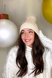 Nash Grey - Fur Pom Adult Beanie with Pearls