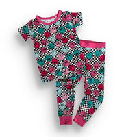 Children's Pink Check Smile Bamboo Short Sleeve 2 Piece Set