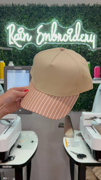 Rain Embroidery - Brown Striped Bill (blank) Trucker Hat