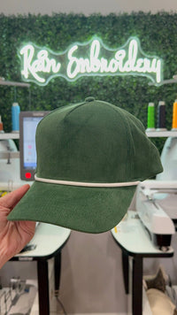 Rain Embroidery - Green Corduroy Trucker Hat (blank)