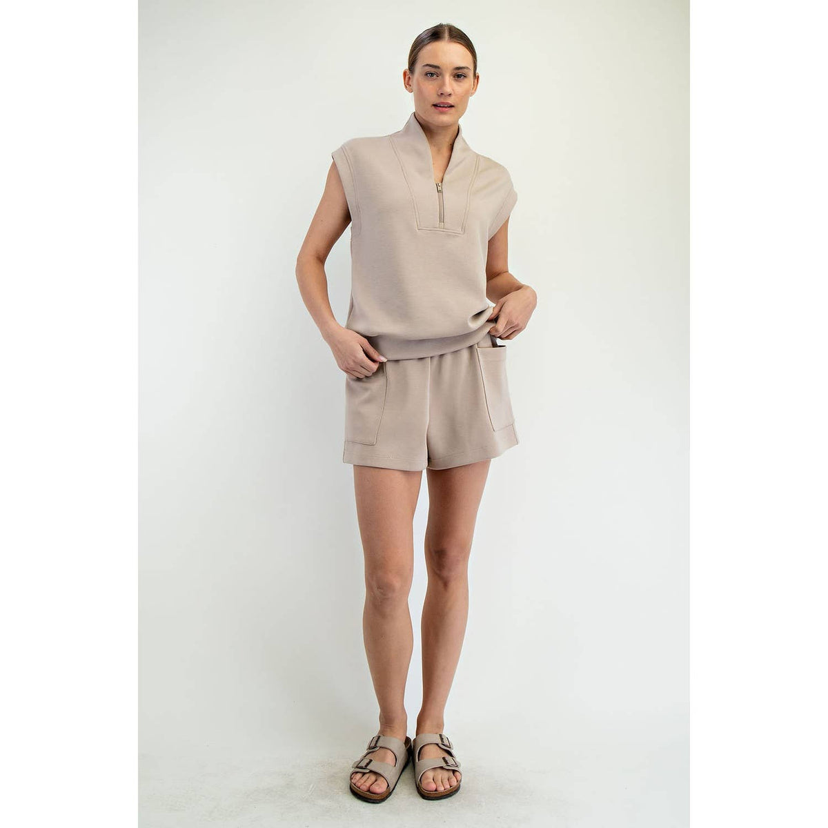 Rae Mode Modal Scuba Luxe V-Neck Sleeveless Top and Shorts Set: Paradise Blue