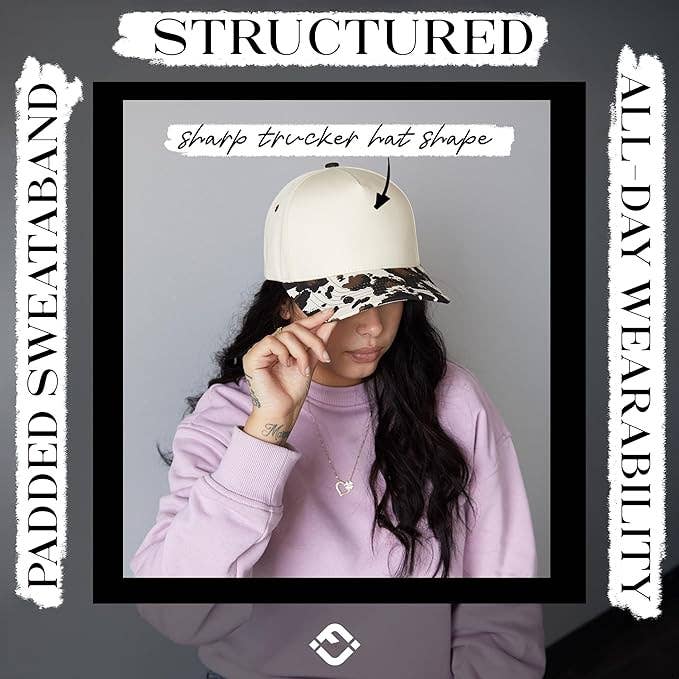 Funky Junque - Blank Two Tone Vintage Snapback Hat - Cow Print/Beige