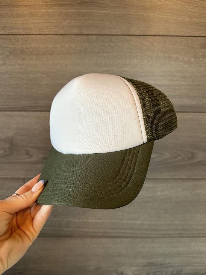 Classic Foam Trucker Hat: Olive Green and White