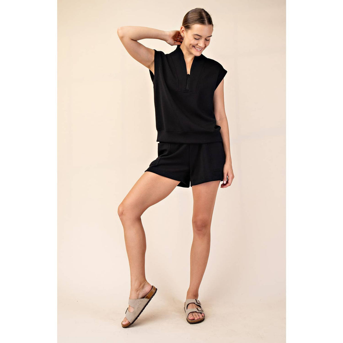 Rae Mode Modal Scuba Luxe V-Neck Sleeveless Top and Shorts Set: Paradise Blue
