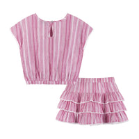 Andy & Evan Girls Toddler Pink Stripe Top & Tiered Ruffle Skirt Set