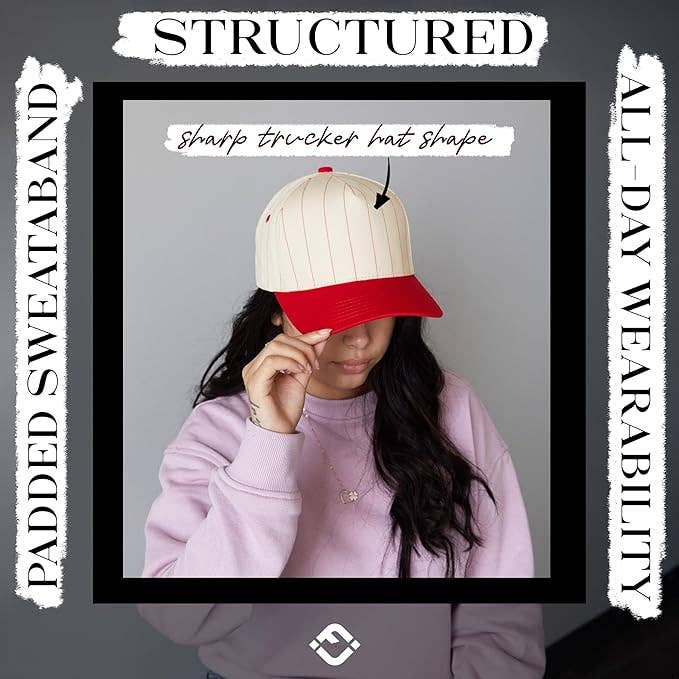 Funky Junque - Men/Women's 2-Tone Blank Cap - Pinstripe - Red/Beige