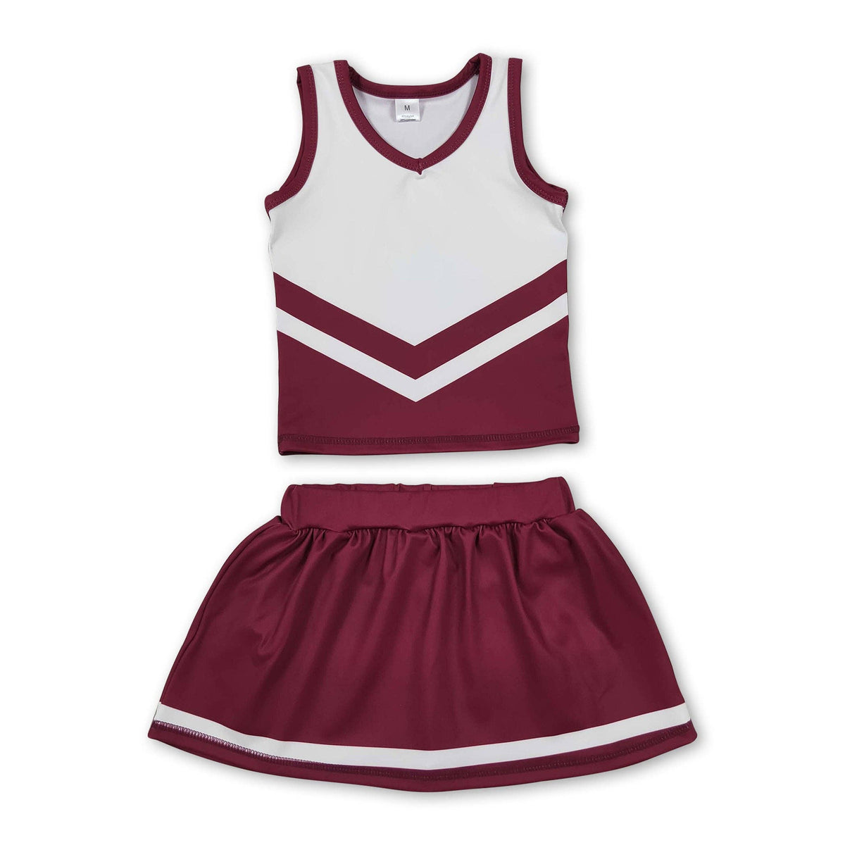 Yawoo Garments - Sleeveless white maroon top skirt girls team cheer active set: Maroon / 6-7T