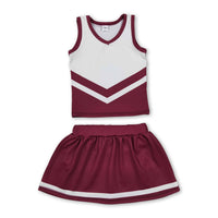 Yawoo Garments - Sleeveless white maroon top skirt girls team cheer active set: Maroon / 5-6T