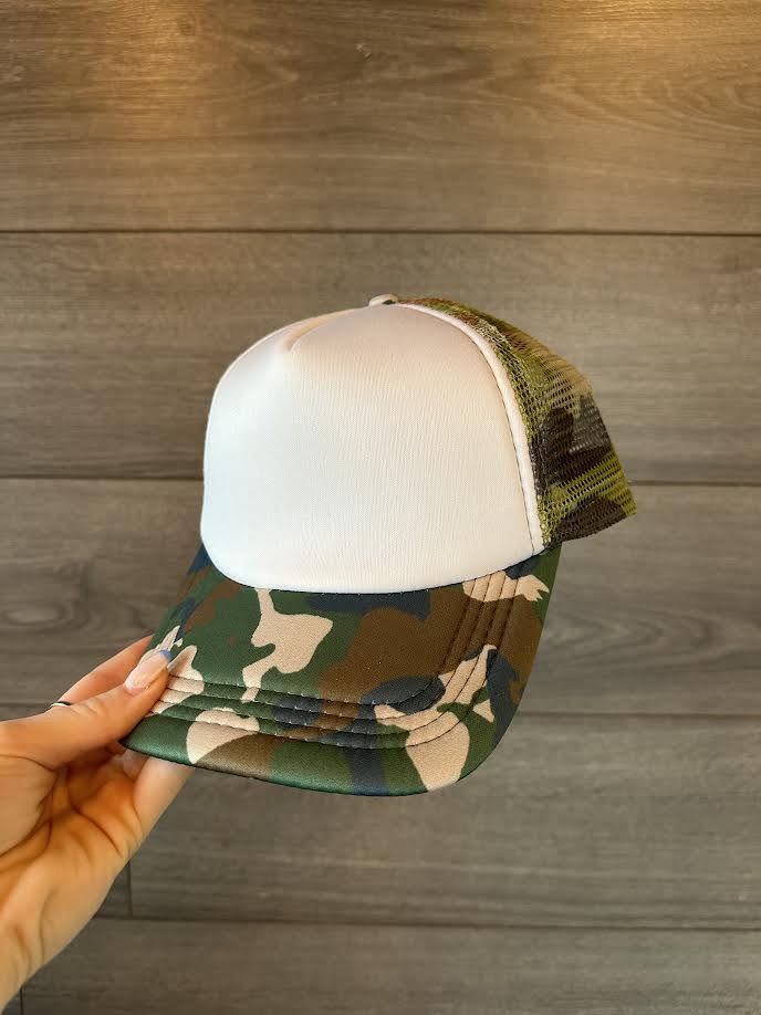Classic Foam Trucker Hat: Army Camo and White