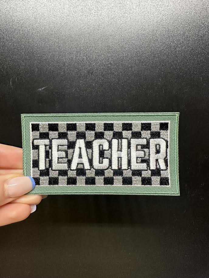 Teacher Checkered Rectangle Patch