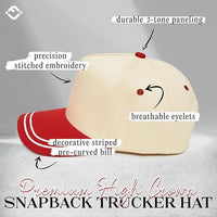 Funky Junque - Embroidered Brim Two Tone Trucker Hat - Red/Beige