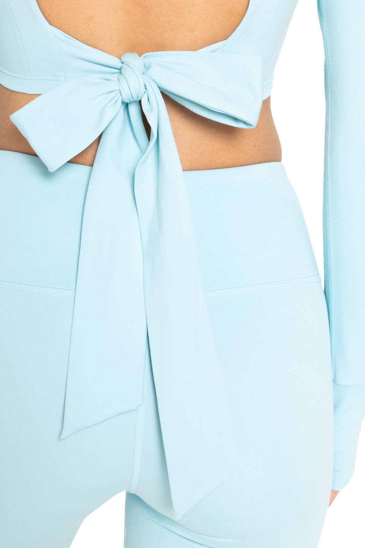 Mono B Cropped Long-Sleeve Top with Tie-Back - Blue Palm