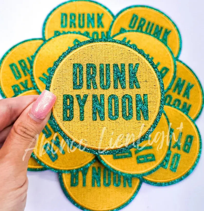 ABLN Boutique - Drunk by noon glitter embroidery patch iron on