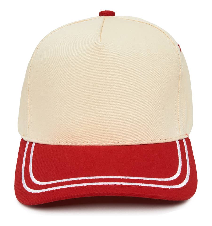 Funky Junque - Embroidered Brim Two Tone Trucker Hat - Red/Beige