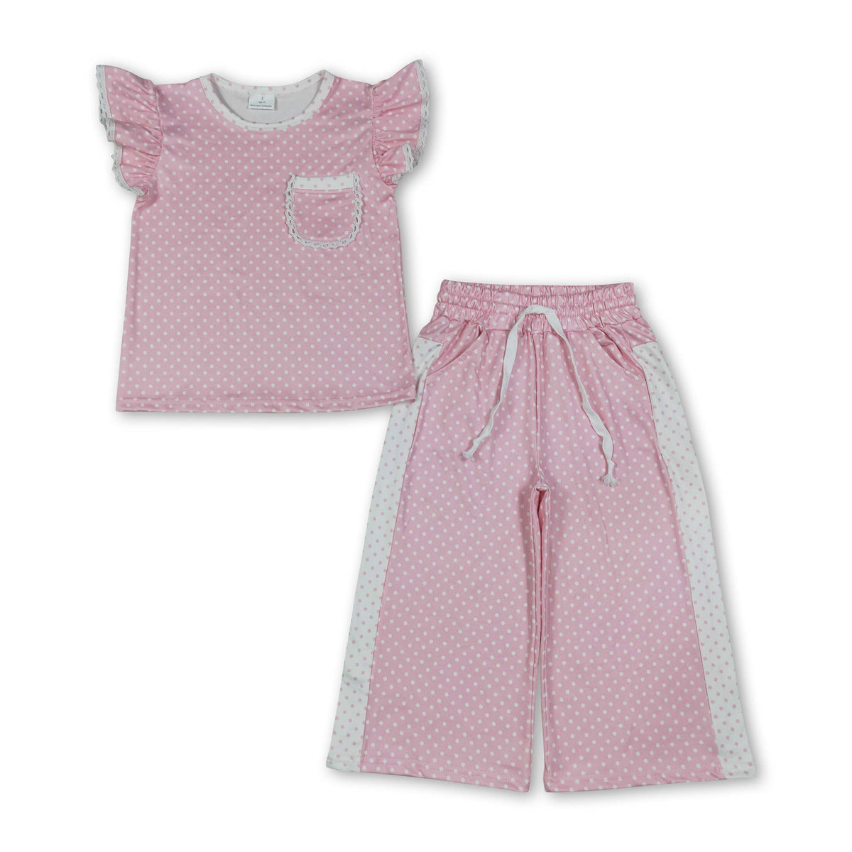Yawoo Garments - Maroon polka dots flutter sleeves top pants girls outfits: Maroon / 5-6T