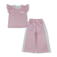 Yawoo Garments - Maroon polka dots flutter sleeves top pants girls outfits: Maroon / 5-6T