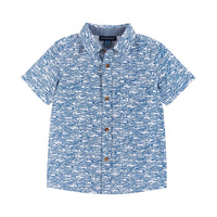 Andy & Evan Boys Shark Print Button-Down and Short Set - Blue Sharks