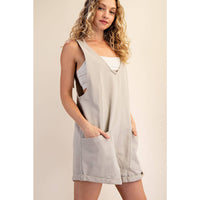 Rae Mode Cotton Twill Roll-Up Overall Short Romper: Dusty Sage