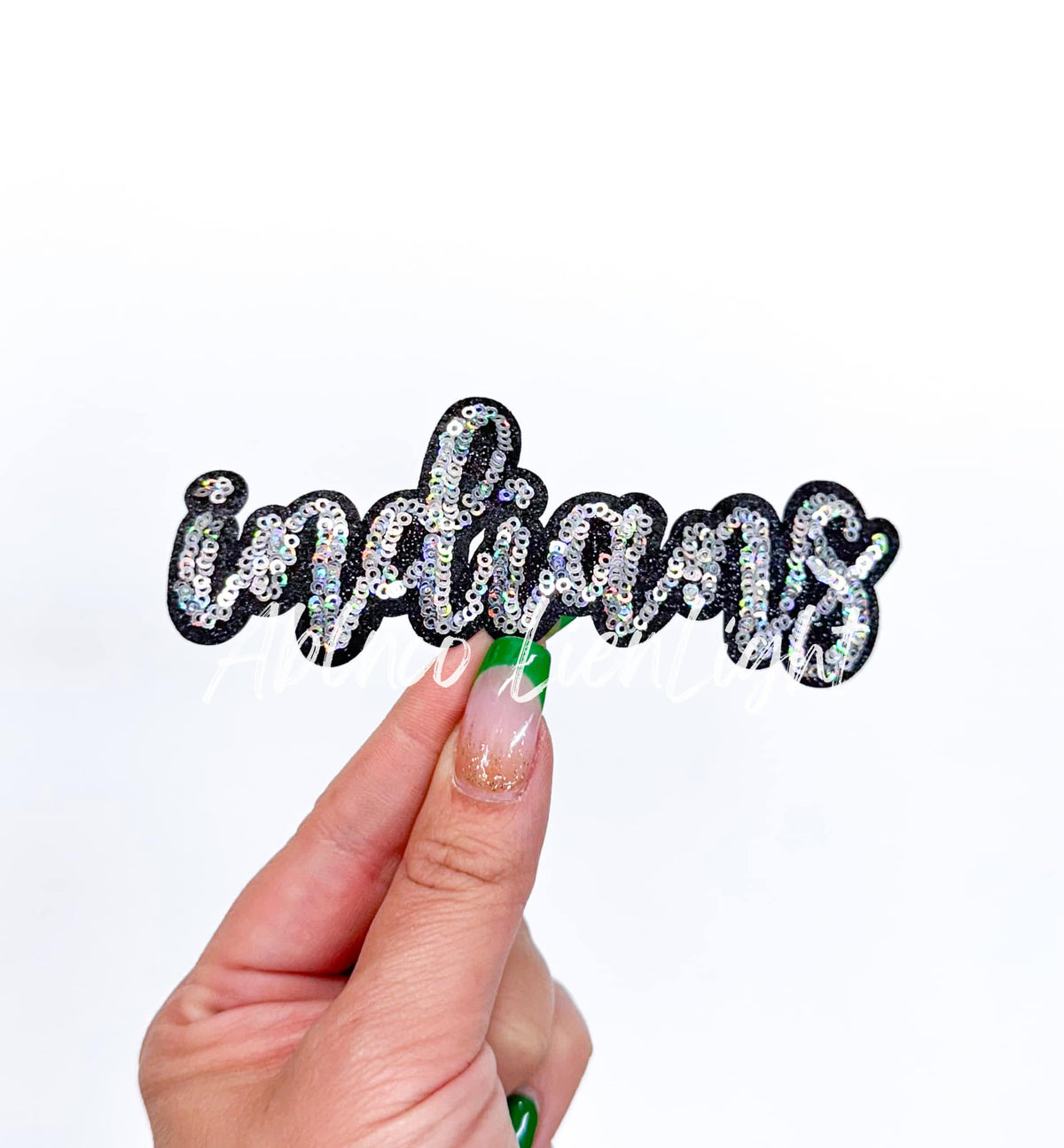 ABLNco - Indians Cursive Sequins Iron On Patch-Silverl 