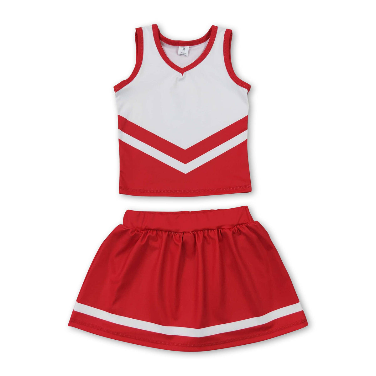 Yawoo Garments - Sleeveless white maroon top skirt girls team cheer active set: Red white / 6-7T