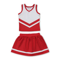 Yawoo Garments - Sleeveless white maroon top skirt girls team cheer active set: Red white / 6-7T