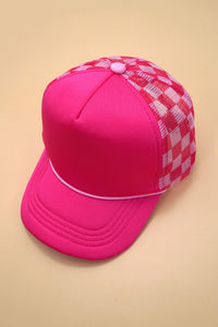 Classic Foam Front Trucker Hat - Fuschia/Pink-Checkered Mesh