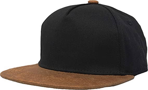 Funky Junque - Flat Brim Trucker Hat - Black/Faux Leather Brim: Kids (2-9 Years)