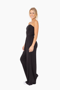 Mono B Strapless Flared Lounge Jumpsuit - Black