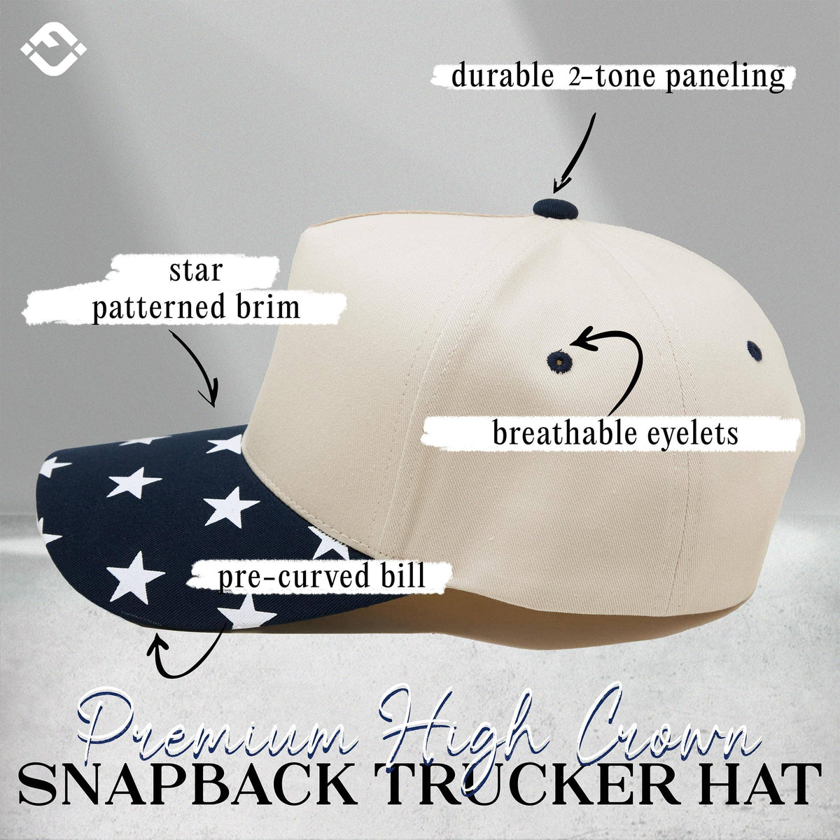 Funky Junque - Two Tone Vintage Snapback Hat - Star Print - Navy/Beige