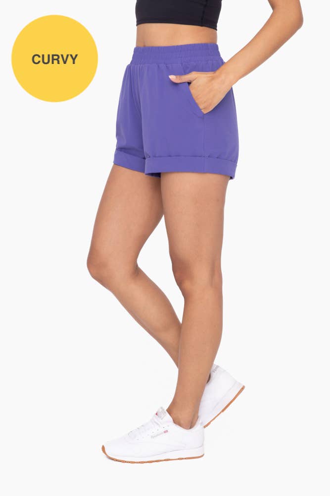 Mono B CURVY Highwaist Athleisure Shorts with Cuffed Leg - Orient Blue