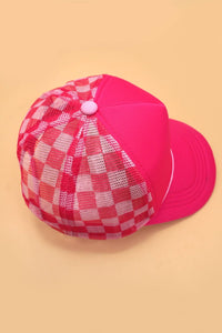 Classic Foam Front Trucker Hat - Fuschia/Pink-Checkered Mesh