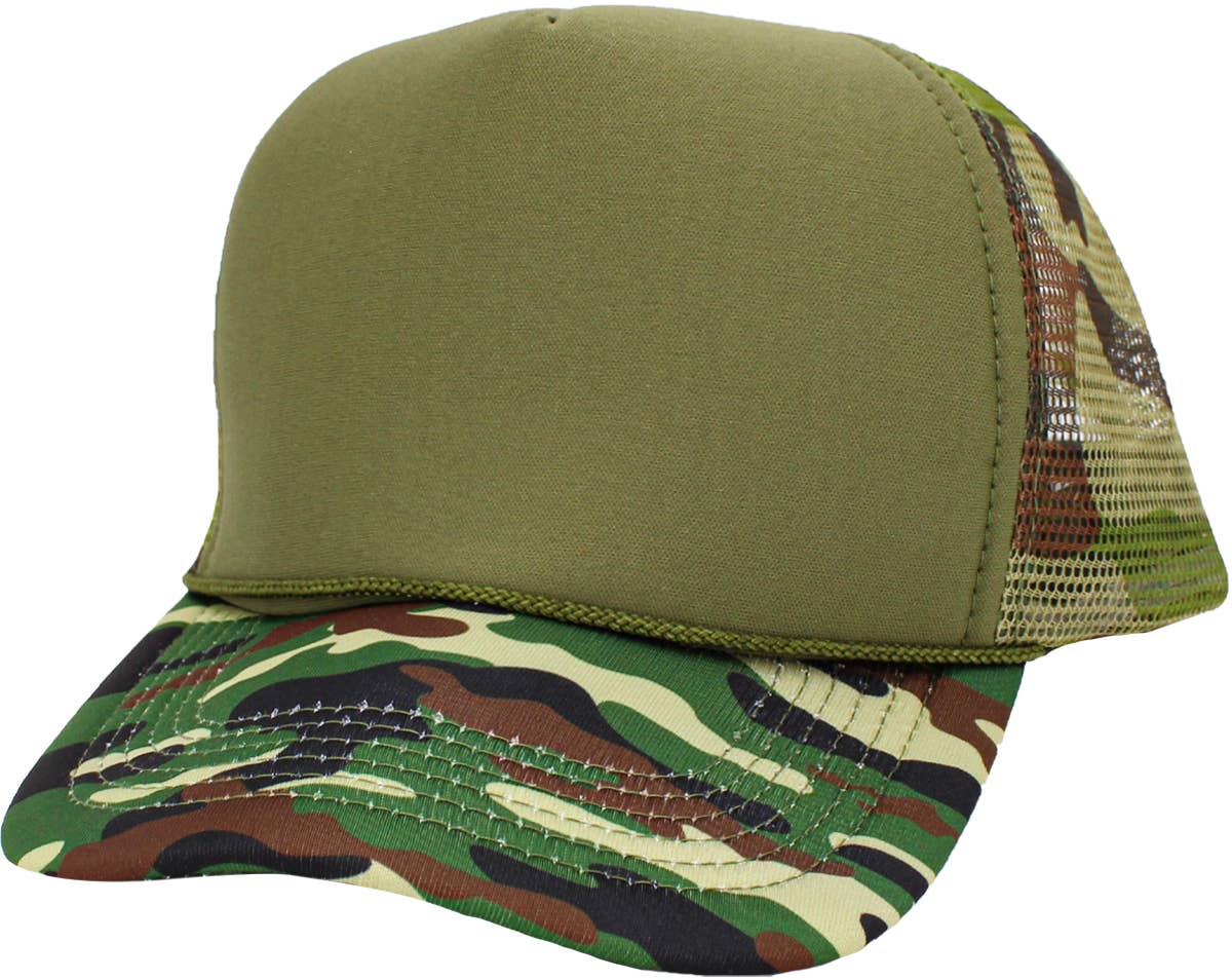 KBETHOS - Classic Foam Front Trucker Hat: Camo-Olive