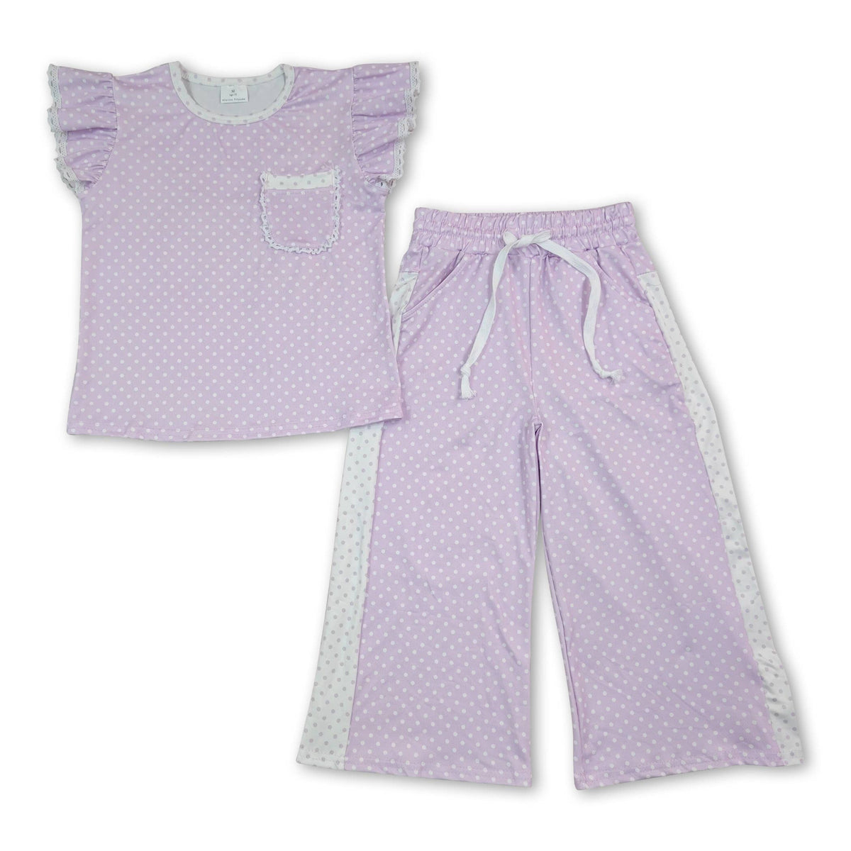Yawoo Garments - Maroon polka dots flutter sleeves top pants girls outfits: Maroon / 5-6T